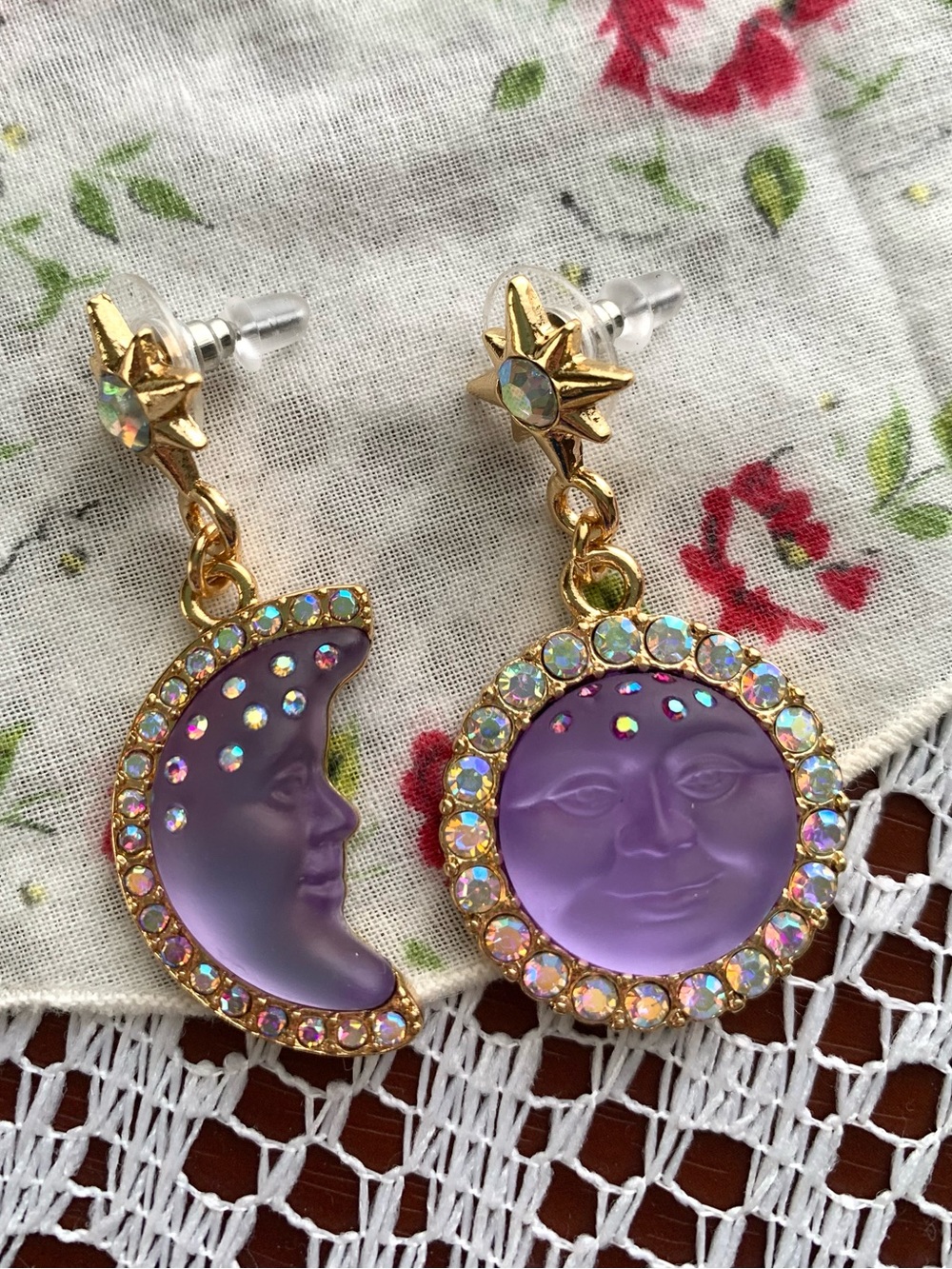 Kirk’s Folly Purple Moon Face Vintage/Retro Style Earrings - Picture 3 of 4